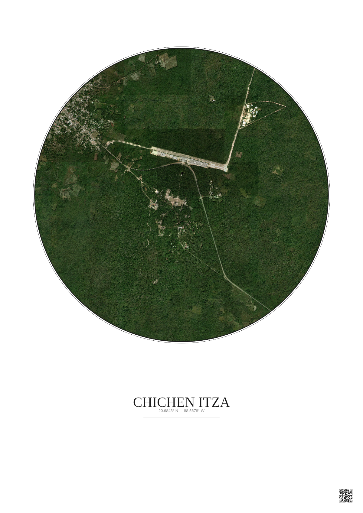 Affiche Chichen Itza – Poster vue satellite 2.5km Couleur | Gravura – Fond clair