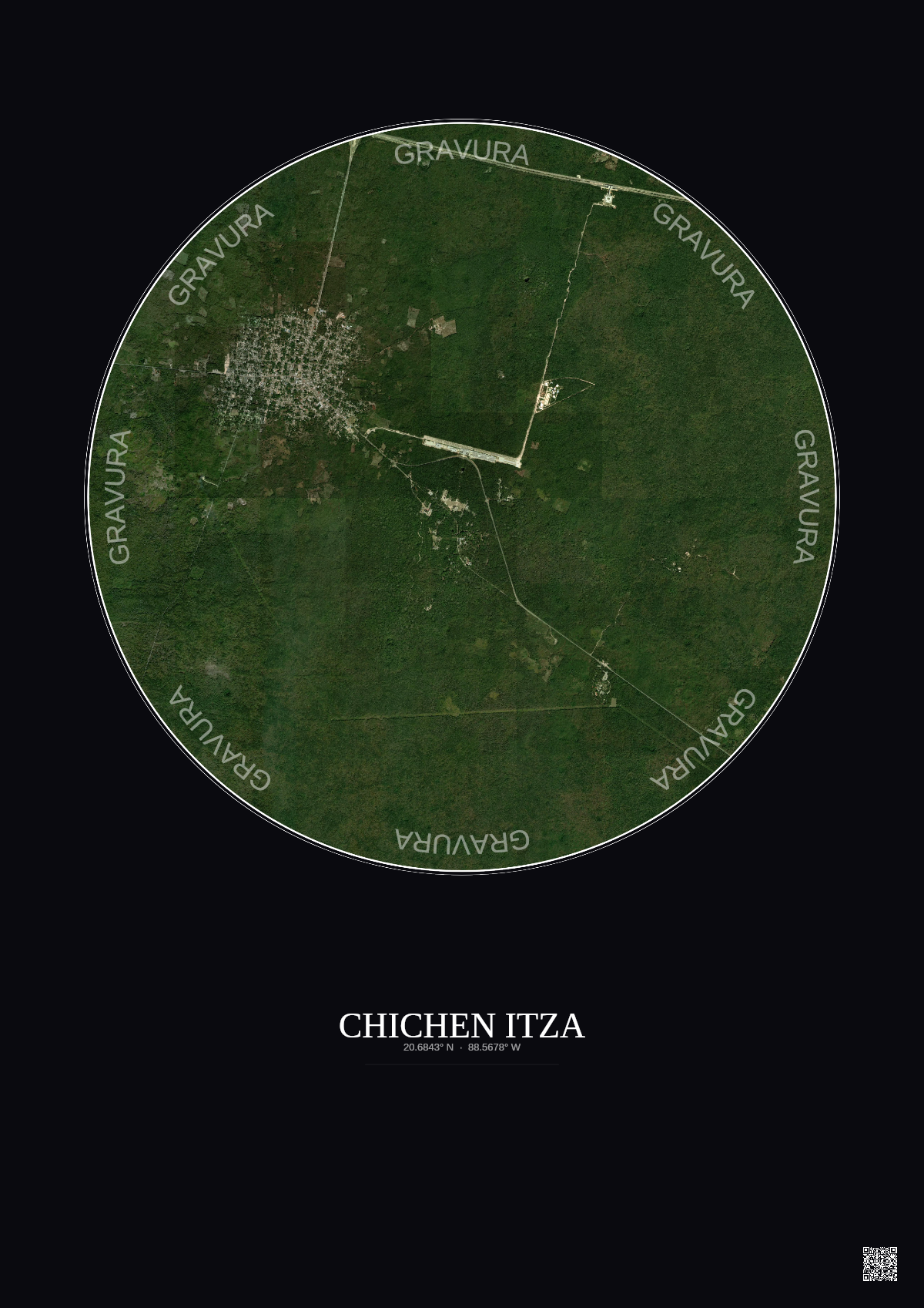 Affiche Chichen Itza – Poster vue satellite 5km Couleur | Gravura – Fond foncé