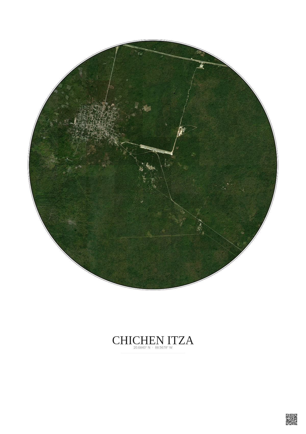 Affiche Chichen Itza – Poster vue satellite 5km Couleur | Gravura – Fond clair