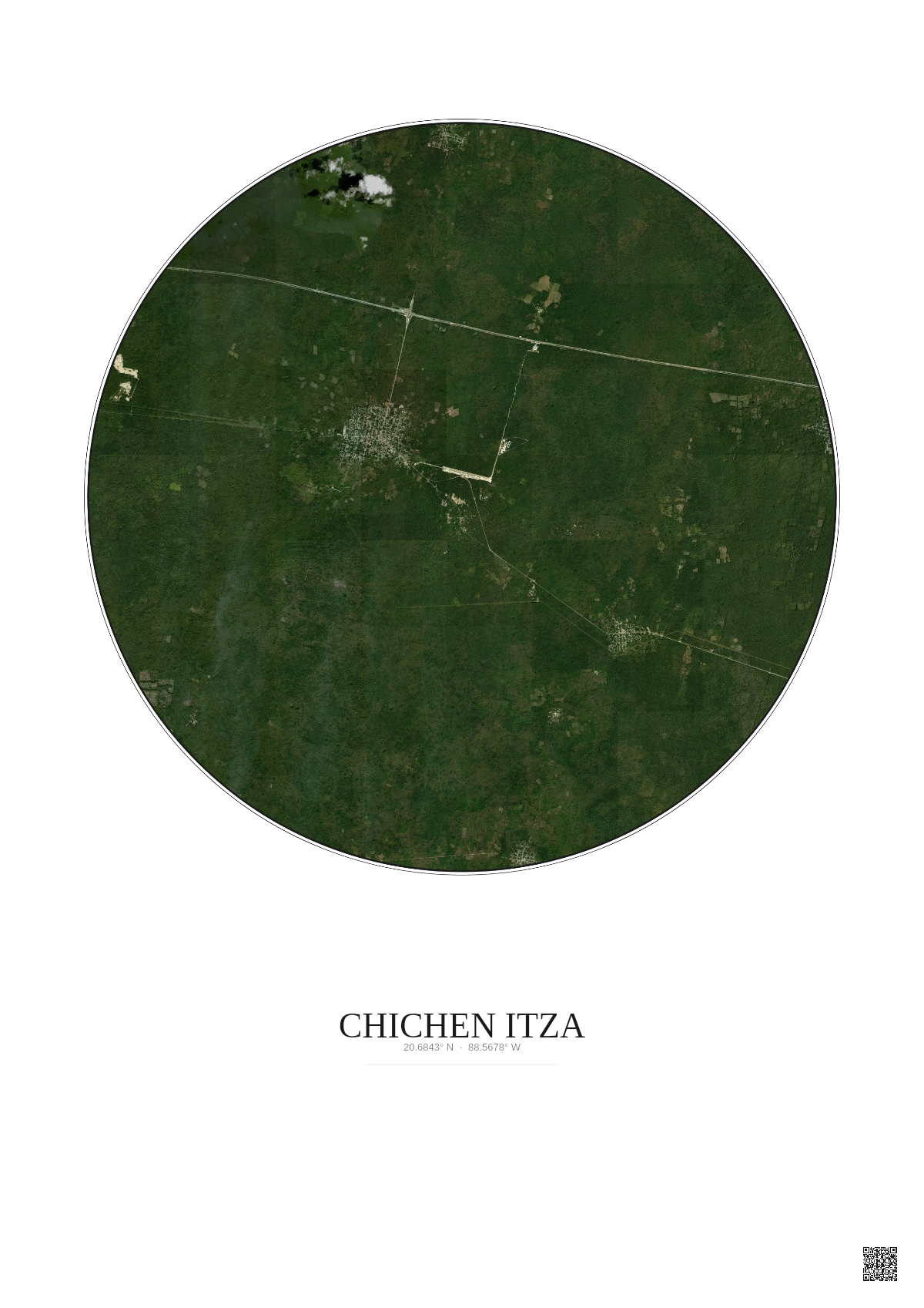 Affiche Chichen Itza – Poster vue satellite 10km Couleur | Gravura – Fond clair