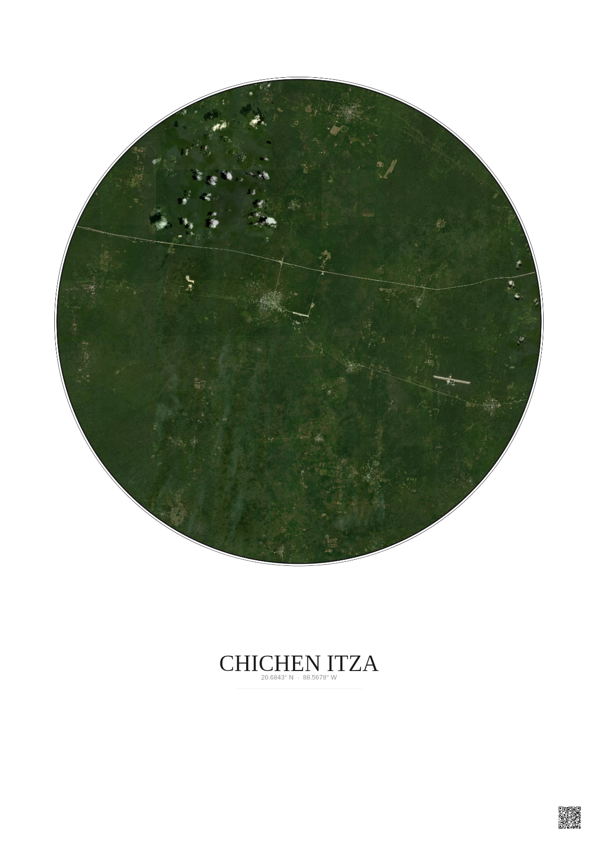 Affiche Chichen Itza – Poster vue satellite 20km Couleur | Gravura – Fond clair