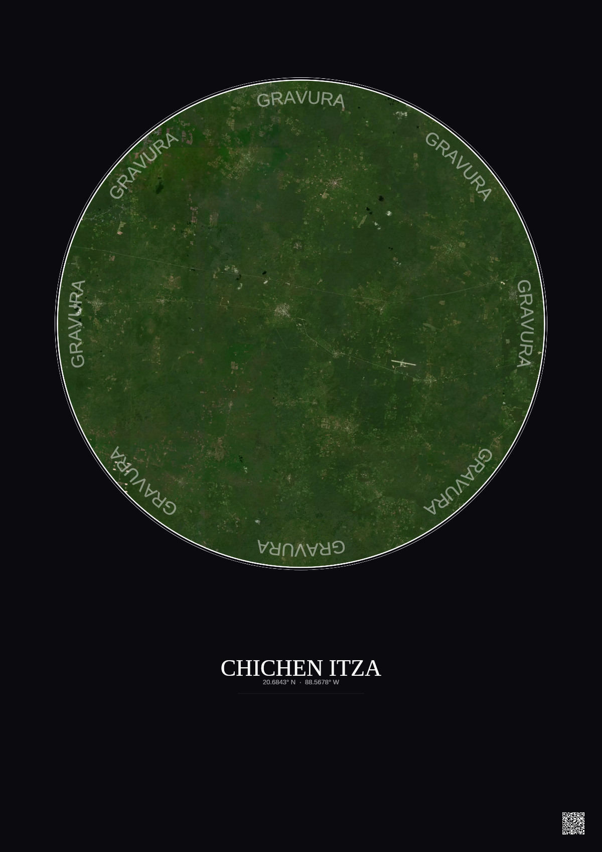 Affiche Chichen Itza – Poster vue satellite 30km Couleur | Gravura – Fond foncé