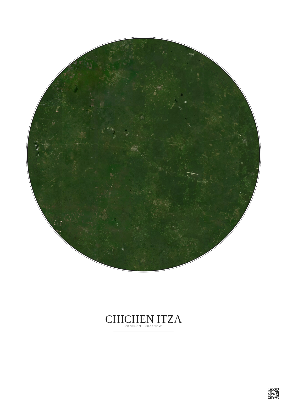 Affiche Chichen Itza – Poster vue satellite 30km Couleur | Gravura – Fond clair