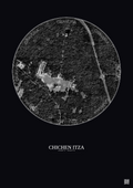 Affiche Chichen Itza – Poster vue satellite 0.5km N&B | Gravura – Fond foncé