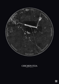 Affiche Chichen Itza – Poster vue satellite 2.5km N&B | Gravura – Fond foncé