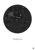 Affiche Chichen Itza – Poster vue satellite 5km N&B | Gravura – Fond clair