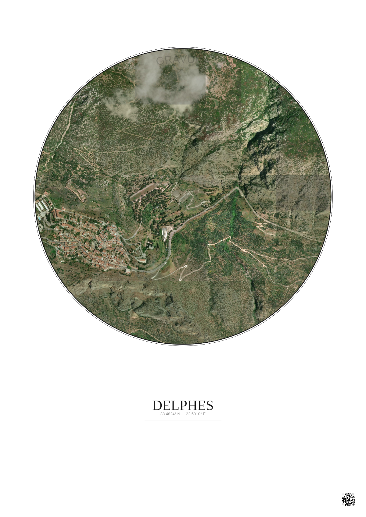 Affiche Delphes – Poster vue satellite 1km Couleur | Gravura – Fond clair