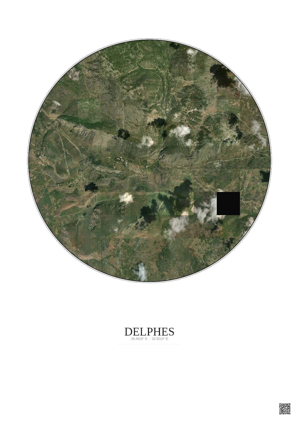 Affiche Delphes – Poster vue satellite 5km Couleur | Gravura – Fond clair