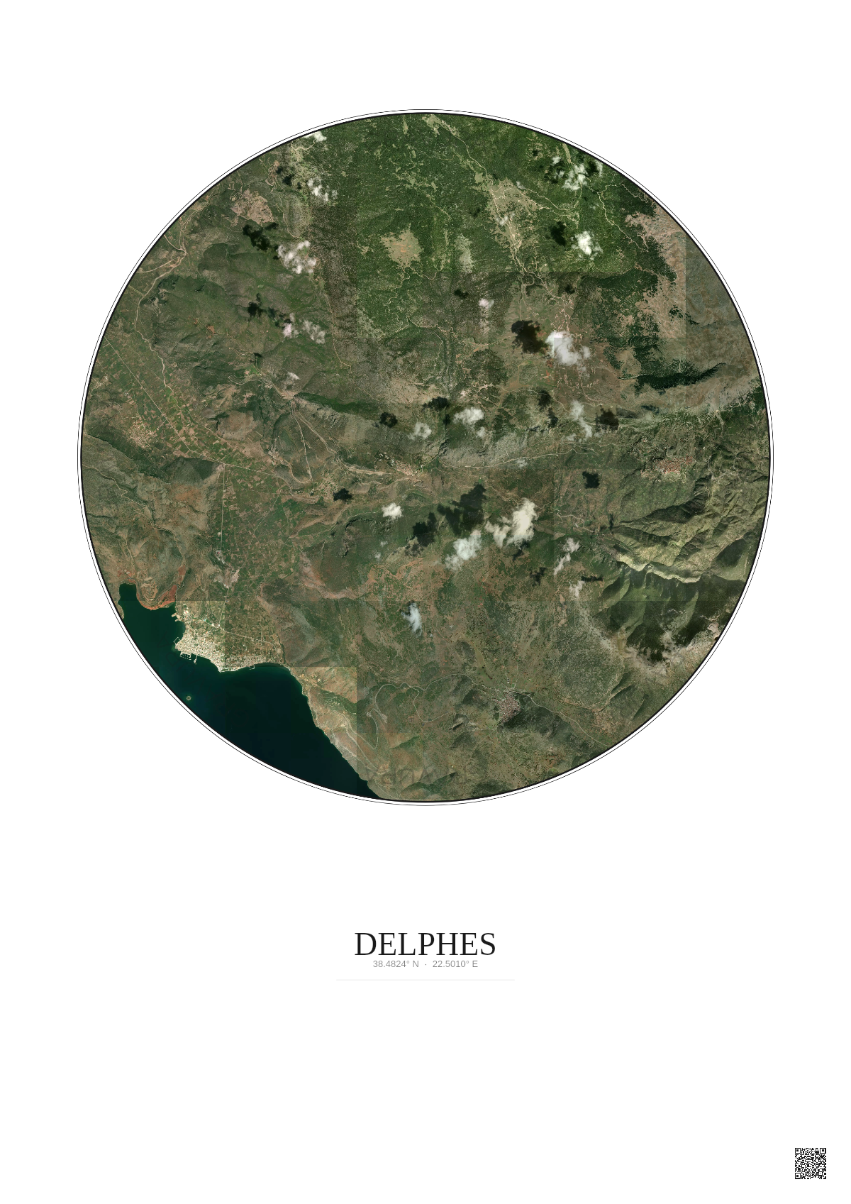 Affiche Delphes – Poster vue satellite 10km Couleur | Gravura – Fond clair