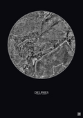 Affiche Delphes – Poster vue satellite 0.5km N&B | Gravura – Fond foncé
