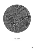 Affiche Delphes – Poster vue satellite 0.5km N&B | Gravura – Fond clair