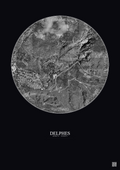 Affiche Delphes – Poster vue satellite 1km N&B | Gravura – Fond foncé