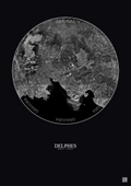Affiche Delphes – Poster vue satellite 30km N&B | Gravura – Fond foncé