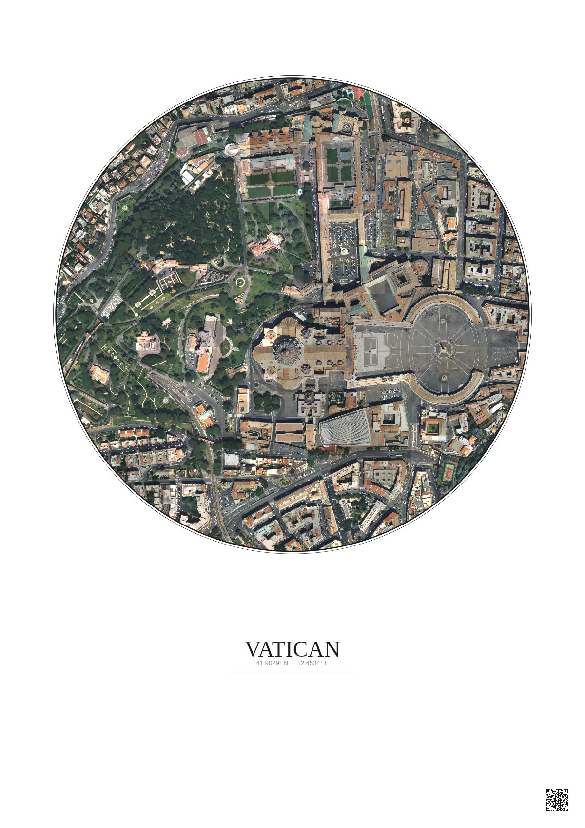 Affiche Vatican – Poster vue satellite 0.5km Couleur | Gravura – Fond clair