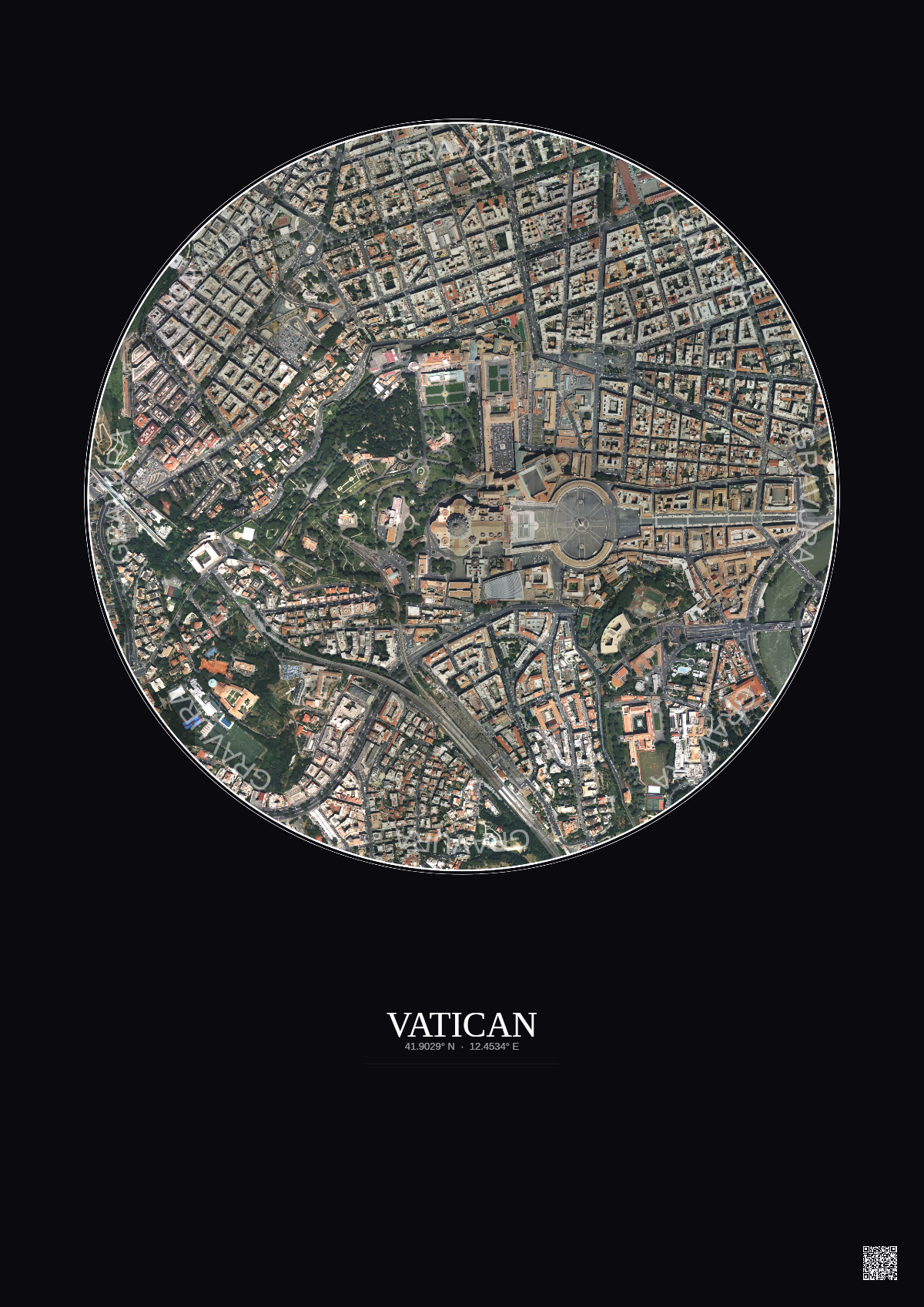 Affiche Vatican – Poster vue satellite 1km Couleur | Gravura – Fond foncé
