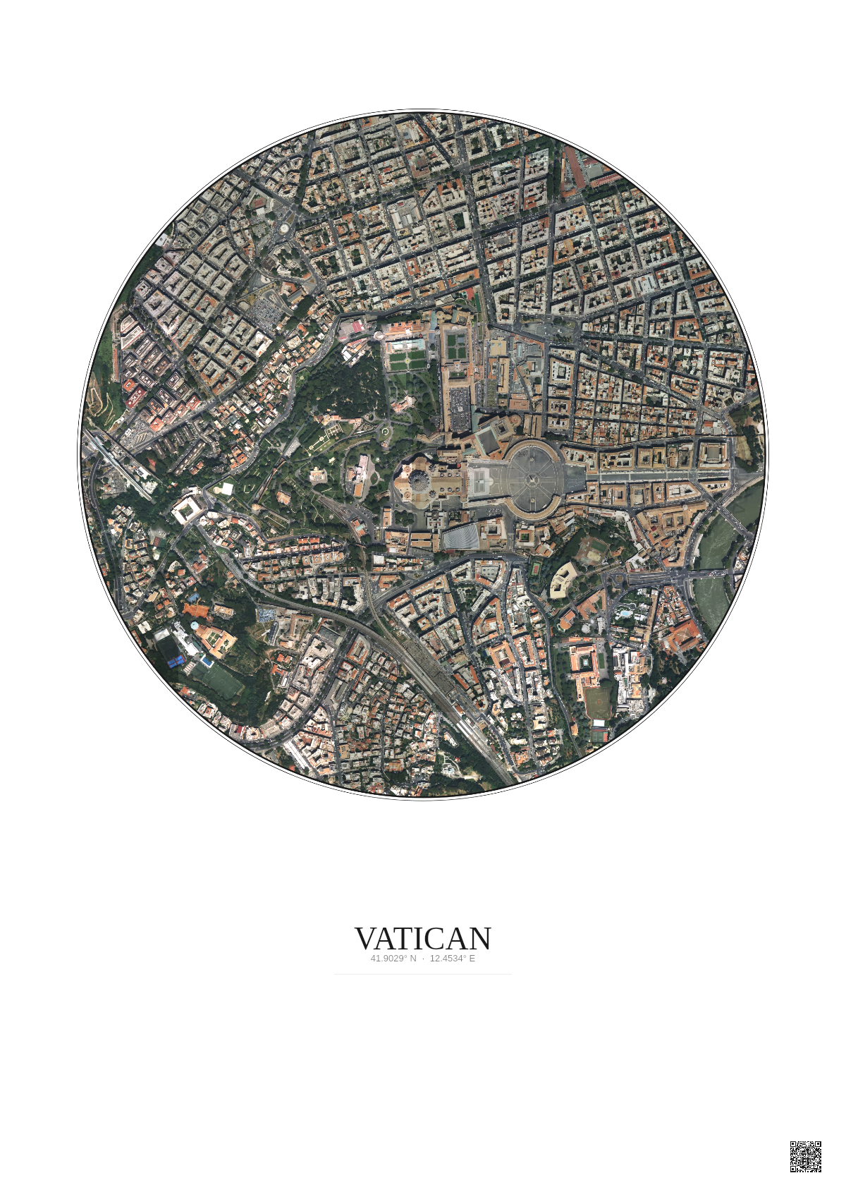 Affiche Vatican – Poster vue satellite 1km Couleur | Gravura – Fond clair