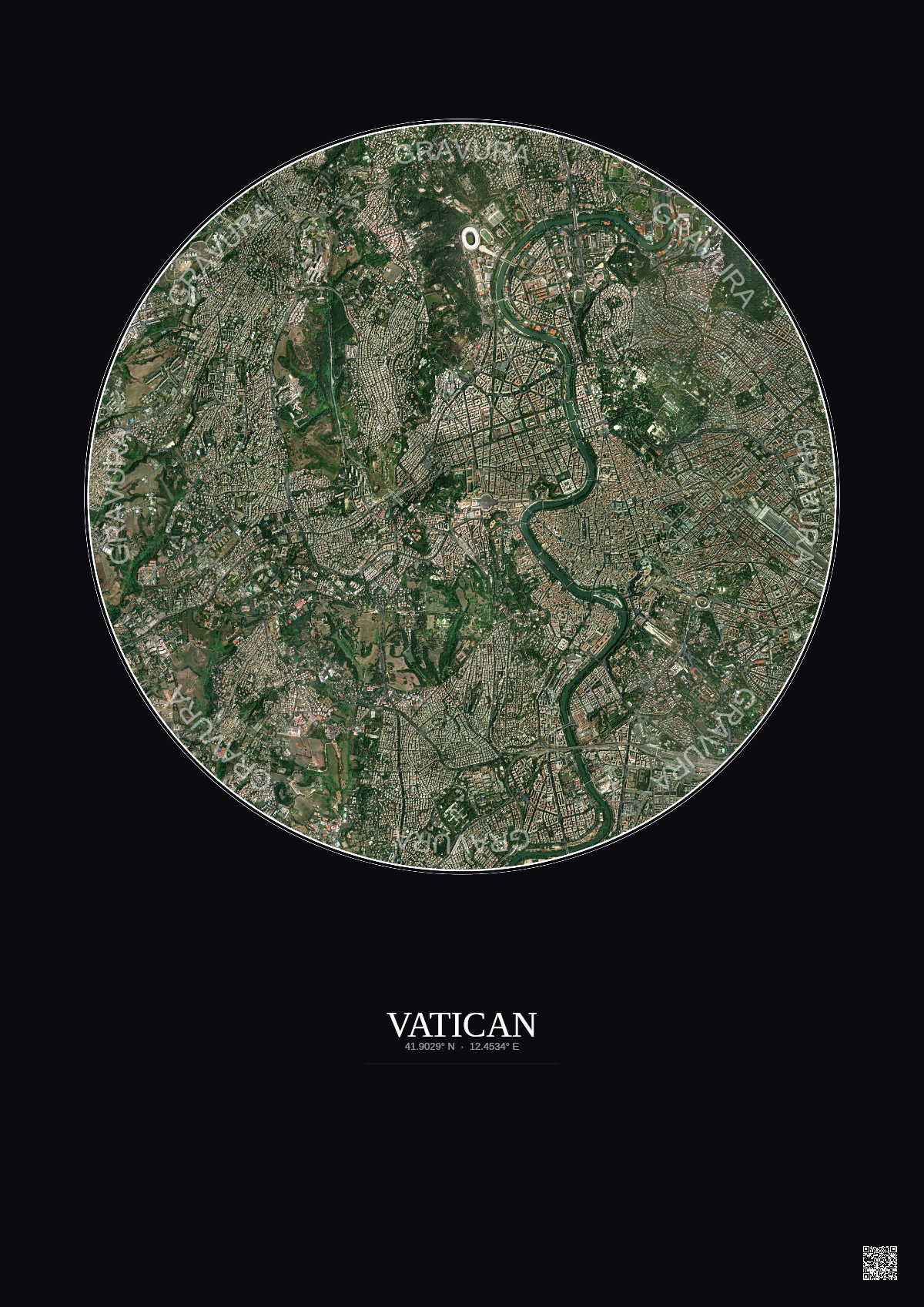 Affiche Vatican – Poster vue satellite 5km Couleur | Gravura – Fond foncé