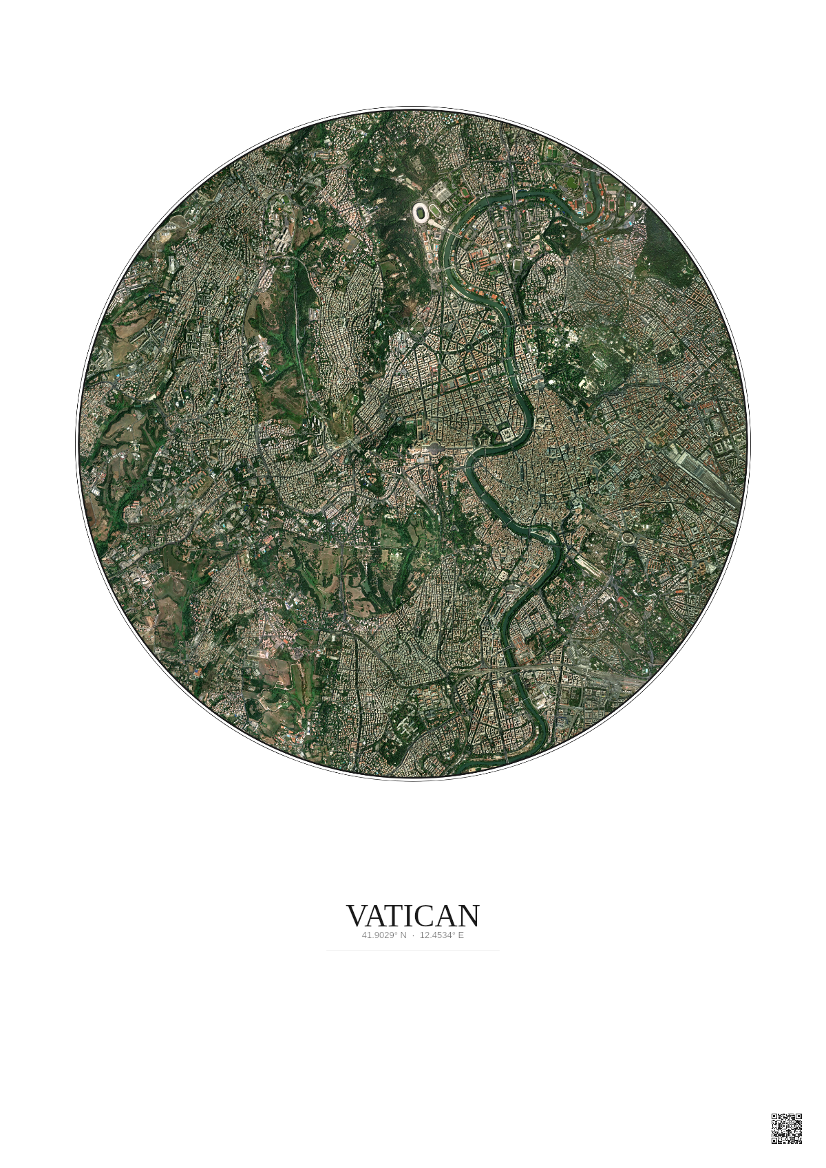Affiche Vatican – Poster vue satellite 5km Couleur | Gravura – Fond clair