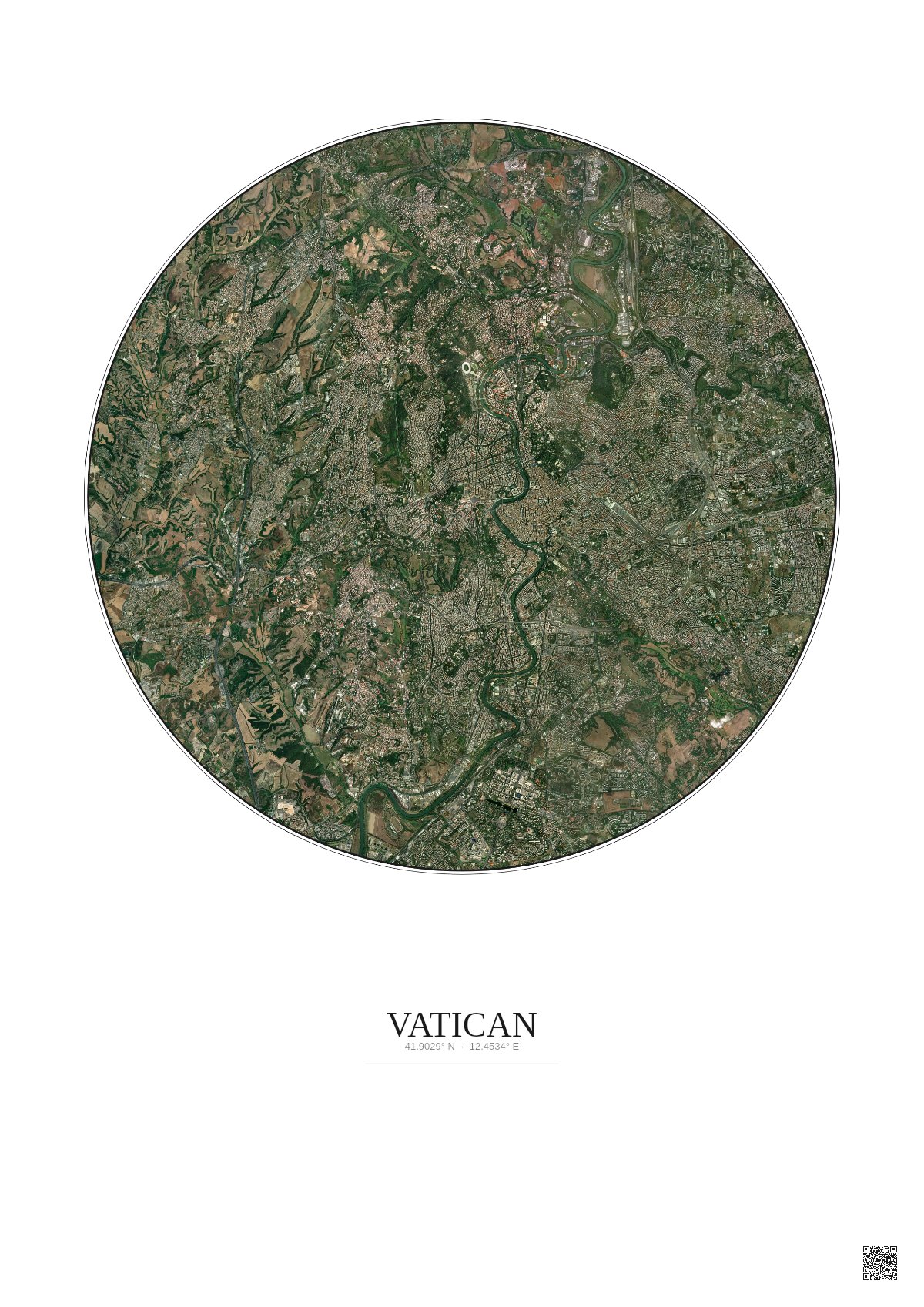 Affiche Vatican – Poster vue satellite 10km Couleur | Gravura – Fond clair