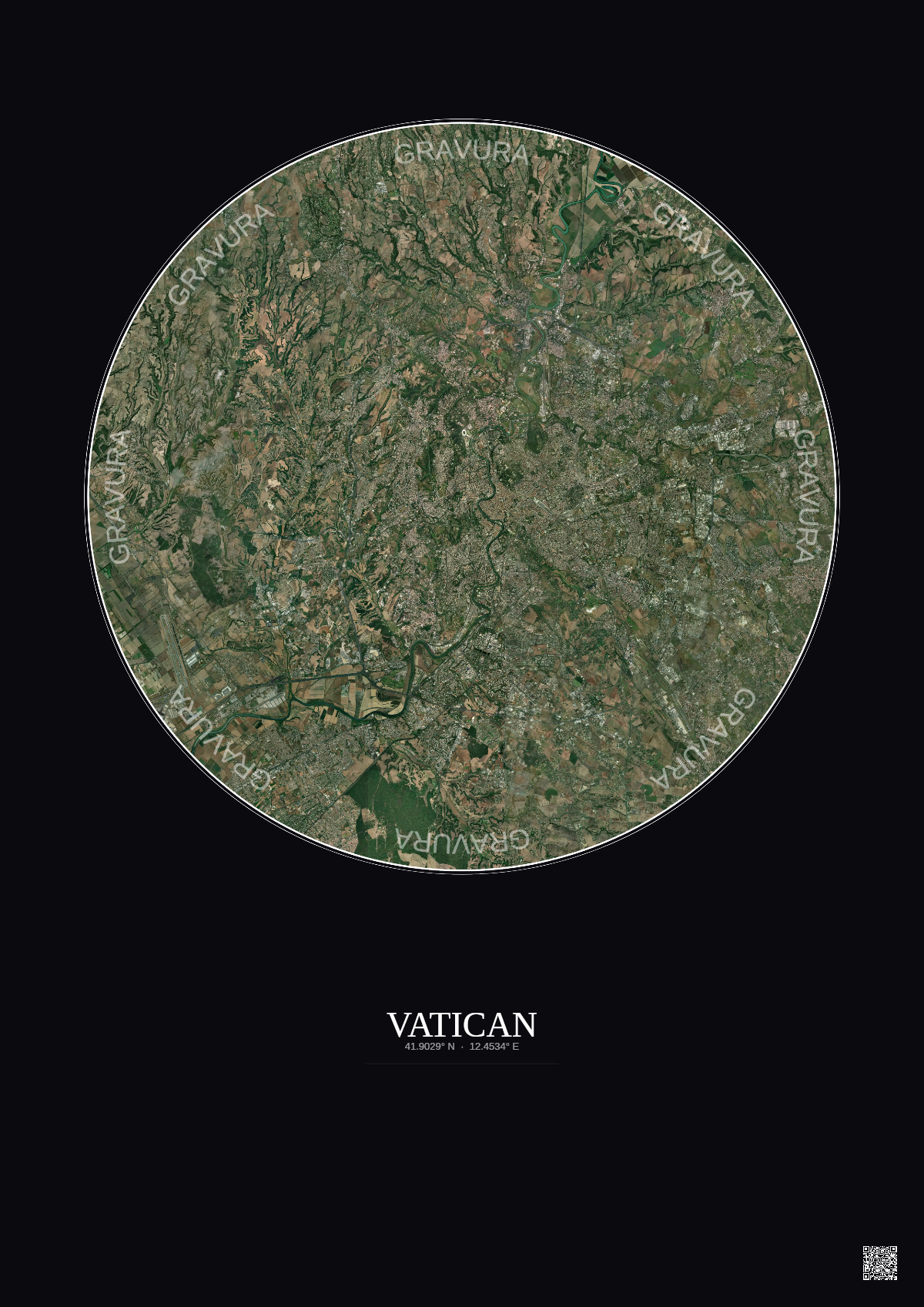 Affiche Vatican – Poster vue satellite 20km Couleur | Gravura – Fond foncé