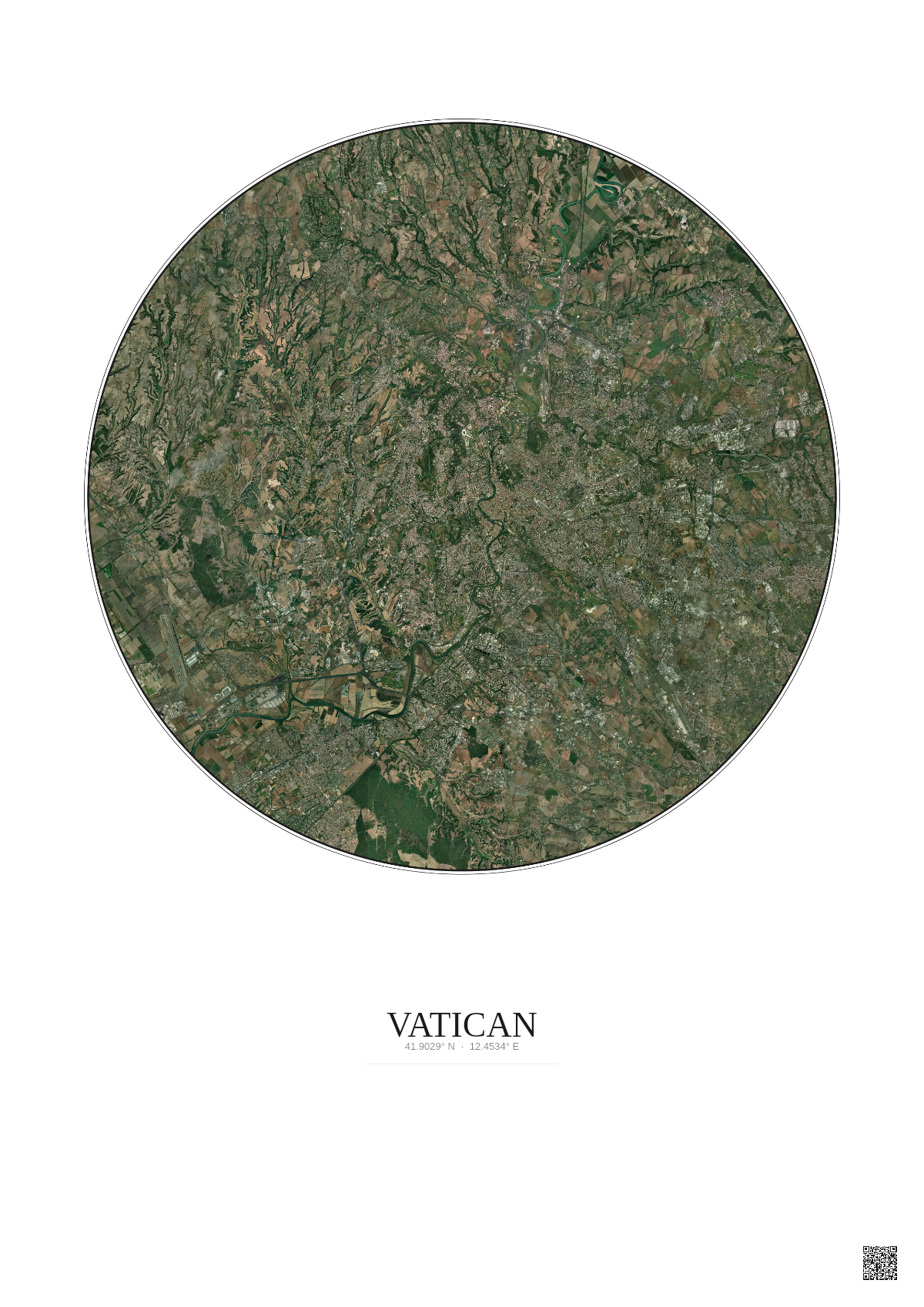 Affiche Vatican – Poster vue satellite 20km Couleur | Gravura – Fond clair