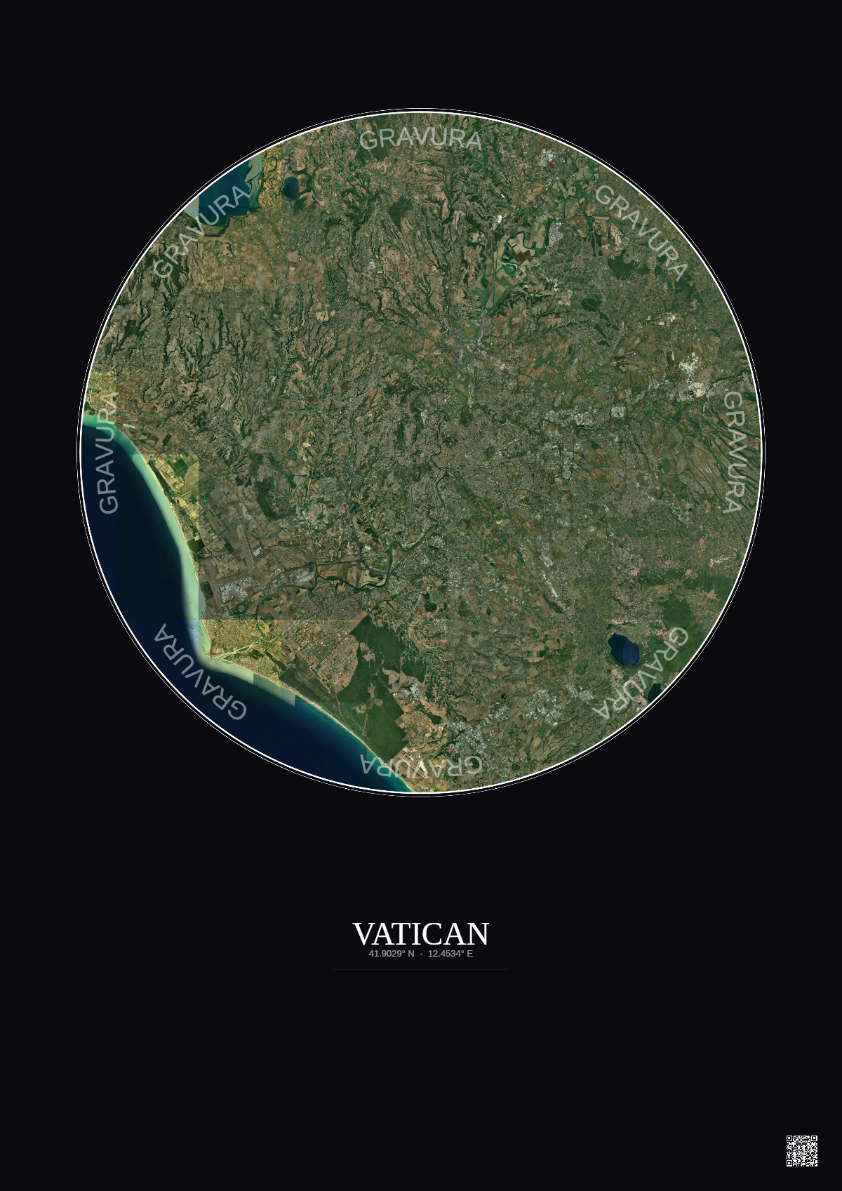 Affiche Vatican – Poster vue satellite 30km Couleur | Gravura – Fond foncé