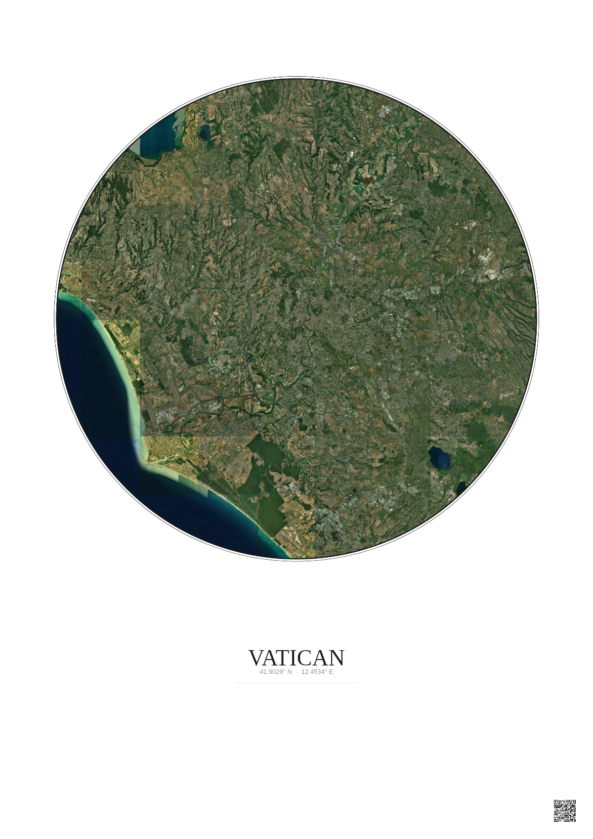 Affiche Vatican – Poster vue satellite 30km Couleur | Gravura – Fond clair