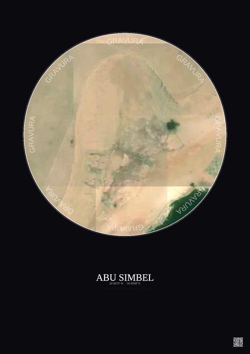 Affiche Abu Simbel – Poster vue satellite 0.1km Couleur | Gravura – Fond foncé