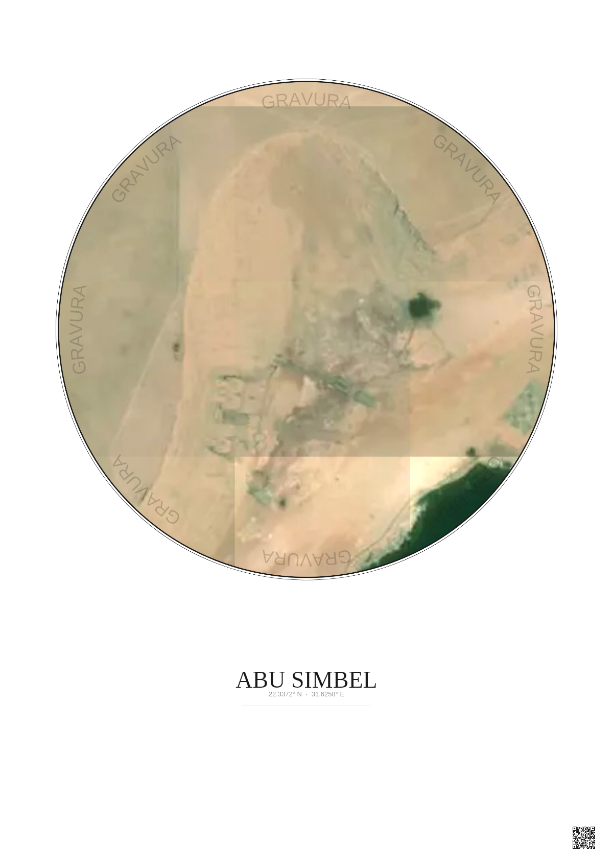 Affiche Abu Simbel – Poster vue satellite 0.1km Couleur | Gravura – Fond clair