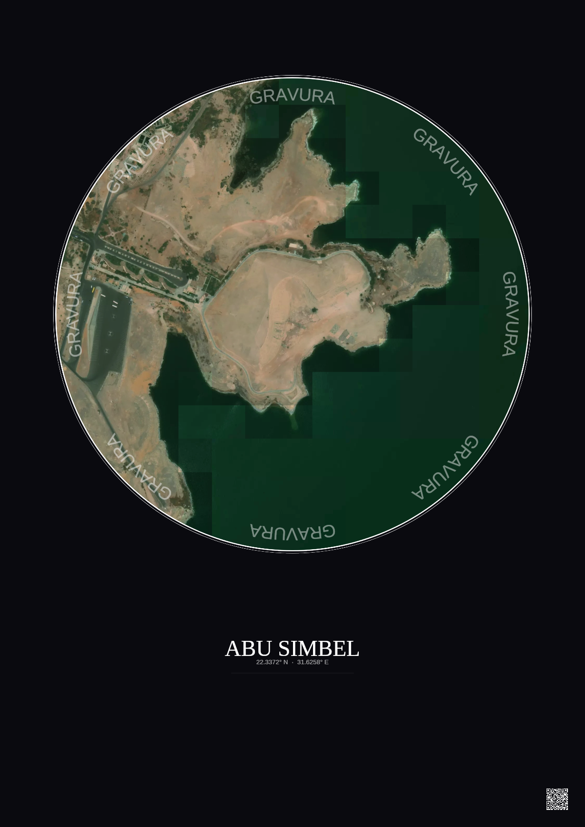 Affiche Abu Simbel – Poster vue satellite 0.5km Couleur | Gravura – Fond foncé