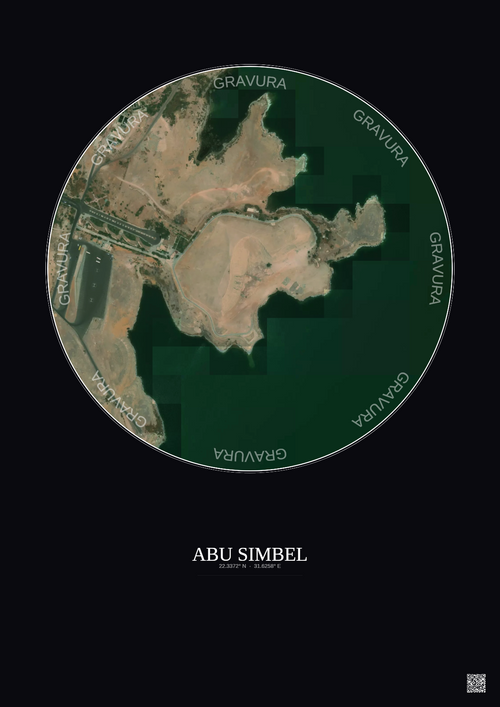 Affiche Abu Simbel – Poster vue satellite 0.5km Couleur | Gravura – Fond foncé