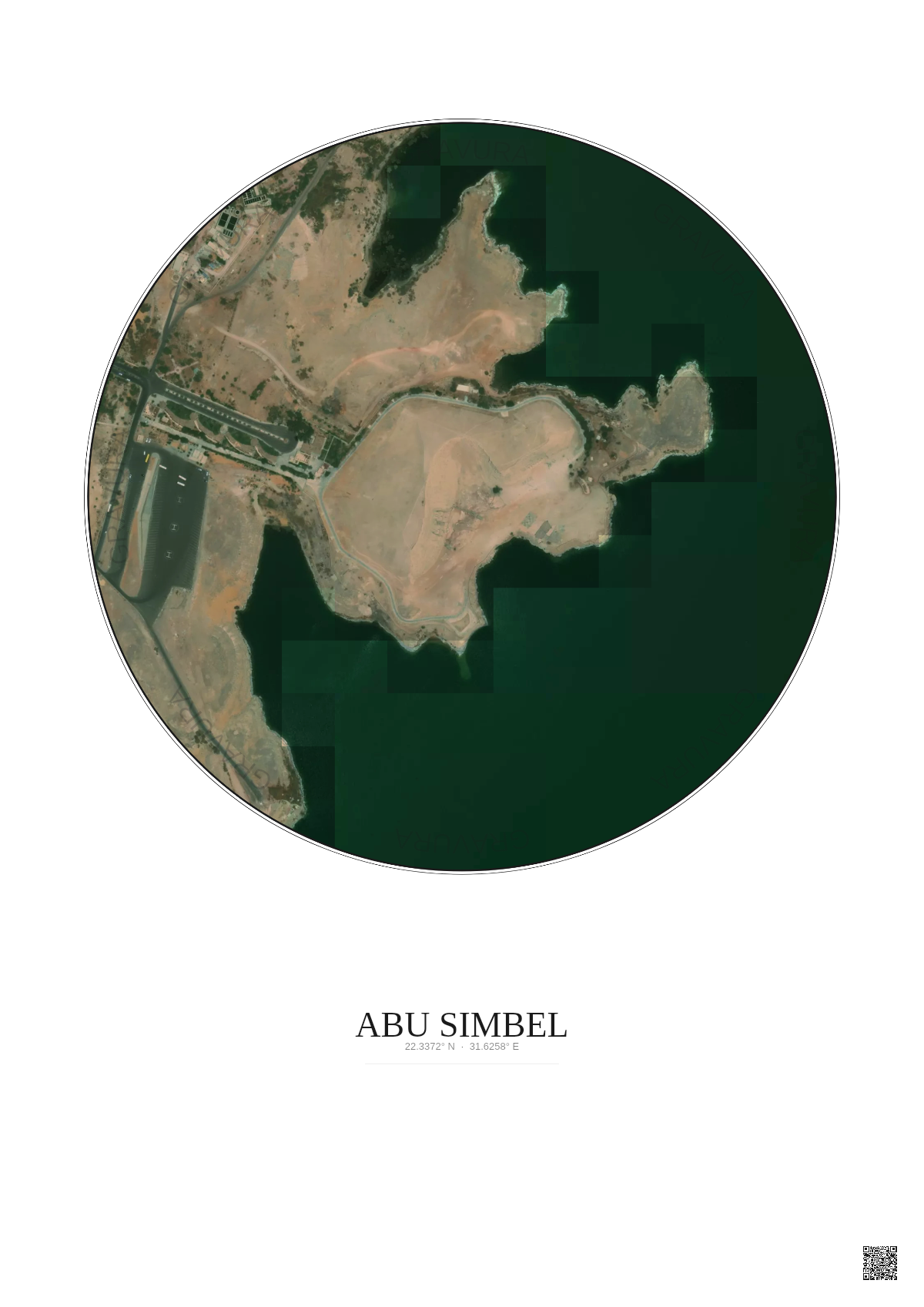 Affiche Abu Simbel – Poster vue satellite 0.5km Couleur | Gravura – Fond clair