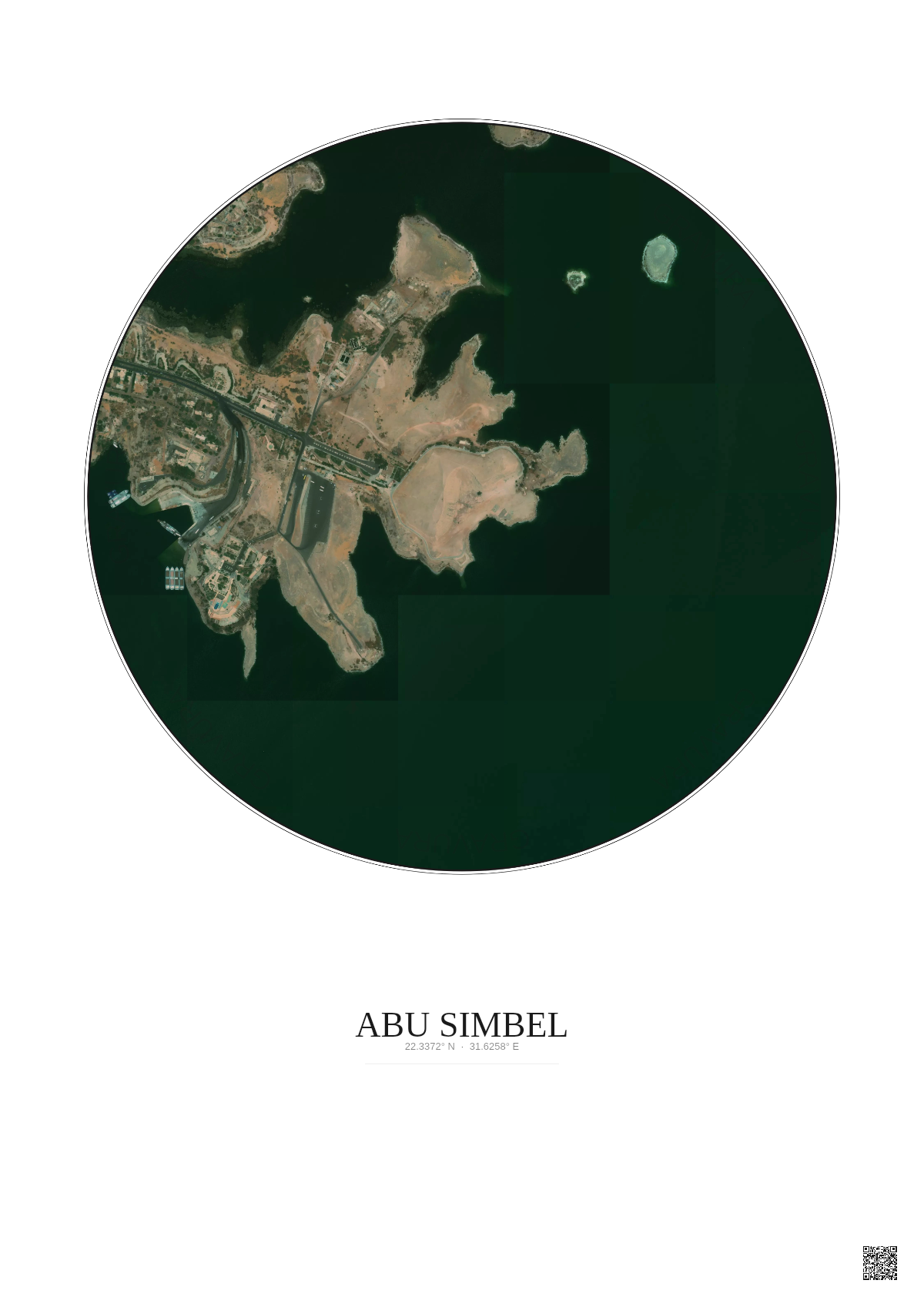 Affiche Abu Simbel – Poster vue satellite 1km Couleur | Gravura – Fond clair