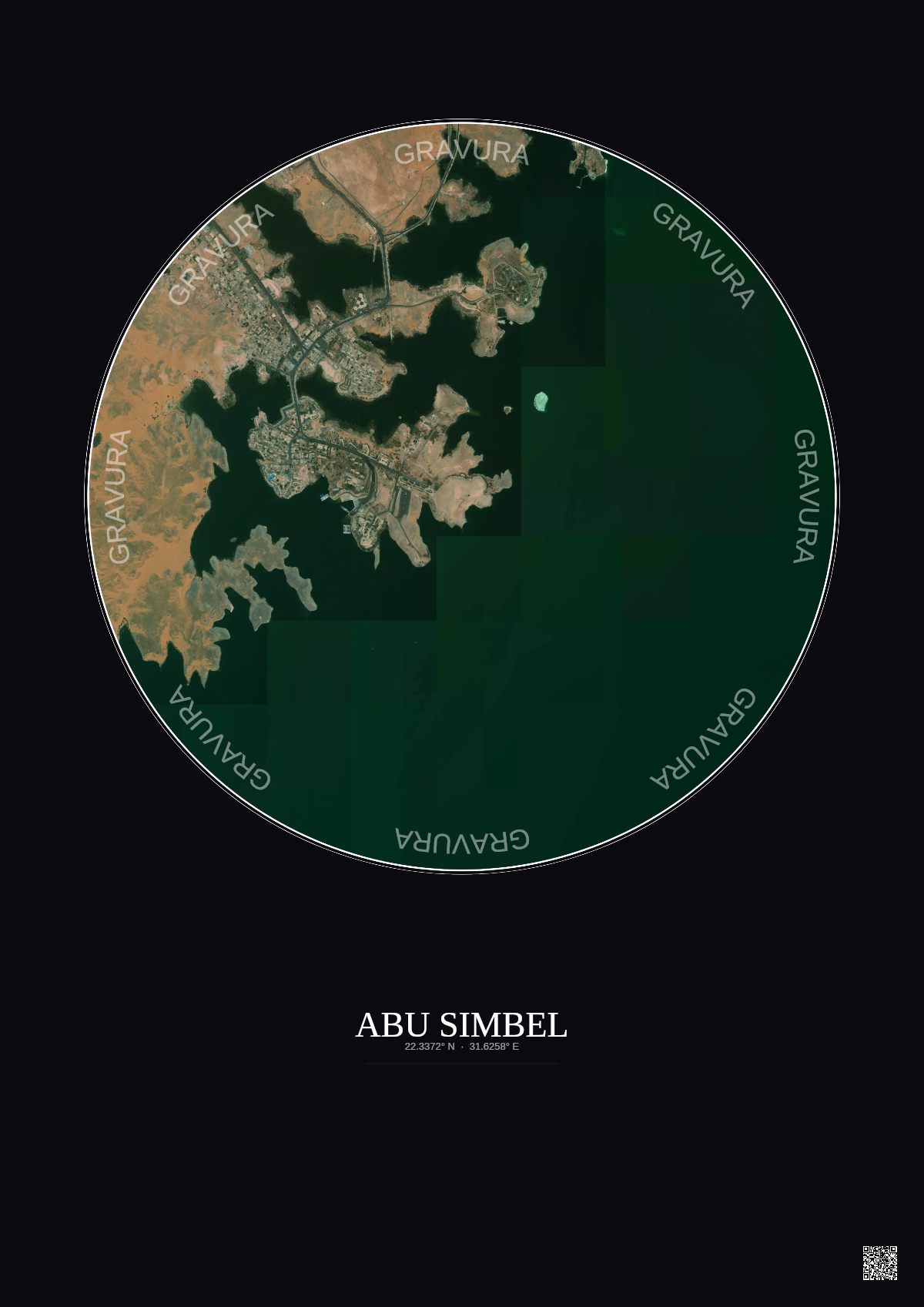 Affiche Abu Simbel – Poster vue satellite 2.5km Couleur | Gravura – Fond foncé