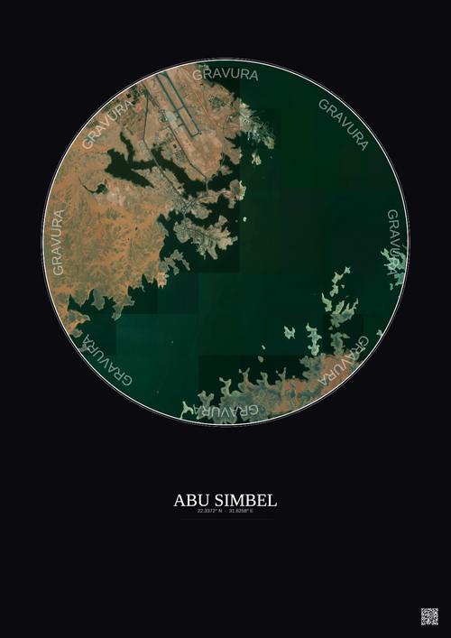 Affiche Abu Simbel – Poster vue satellite 5km Couleur | Gravura – Fond foncé