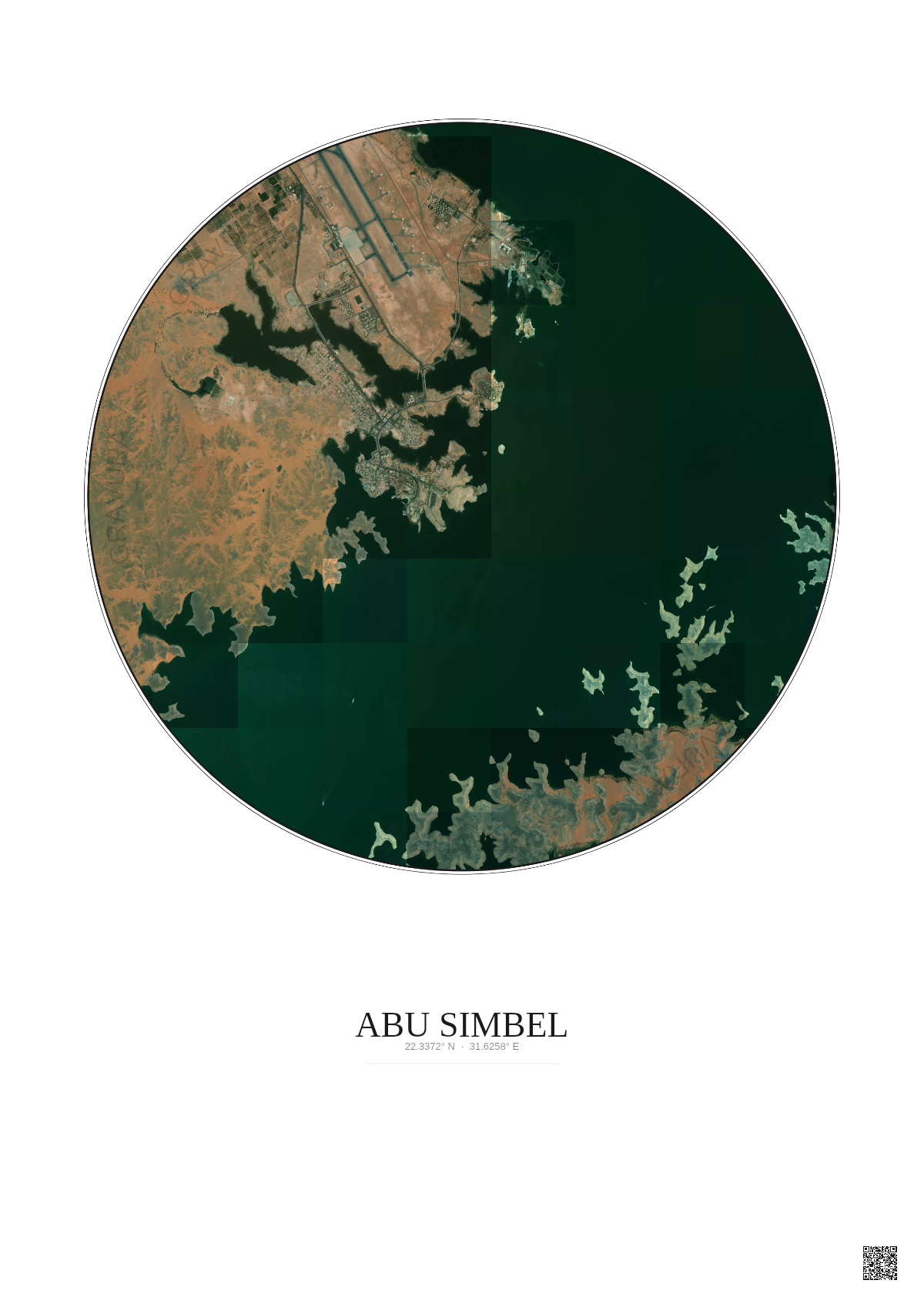 Affiche Abu Simbel – Poster vue satellite 5km Couleur | Gravura – Fond clair