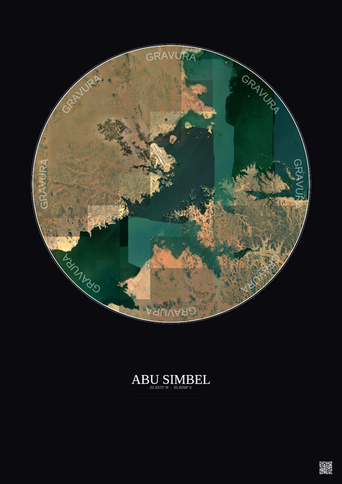Affiche Abu Simbel – Poster vue satellite 20km Couleur | Gravura – Fond foncé