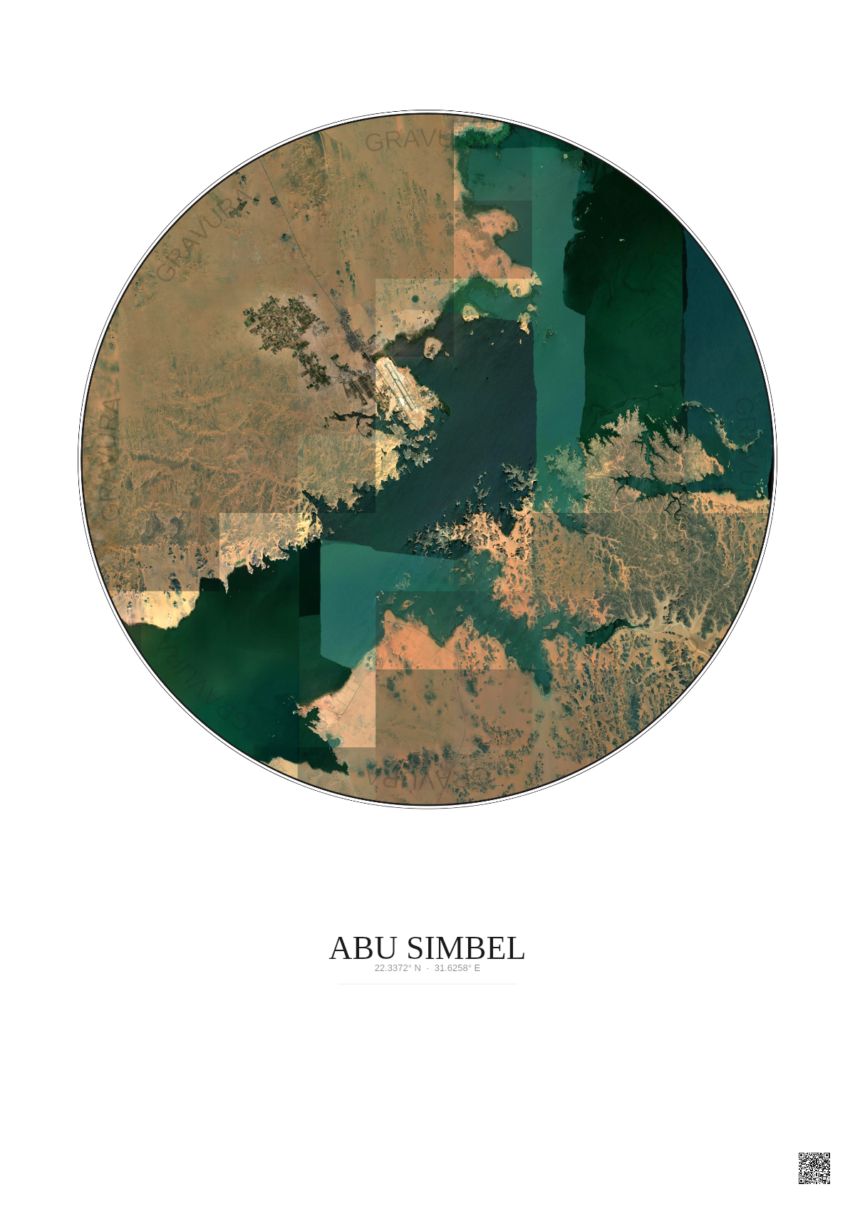 Affiche Abu Simbel – Poster vue satellite 20km Couleur | Gravura – Fond clair