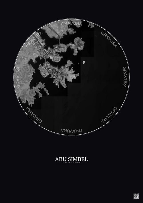 Affiche Abu Simbel – Poster vue satellite 2.5km N&B | Gravura – Fond foncé
