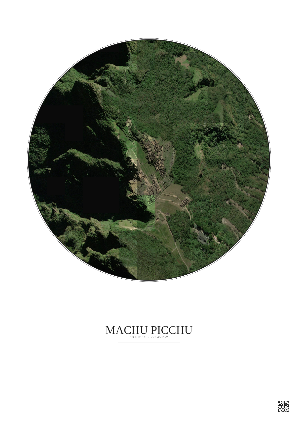 Affiche Machu Picchu – Poster vue satellite 0.5km Couleur | Gravura – Fond clair