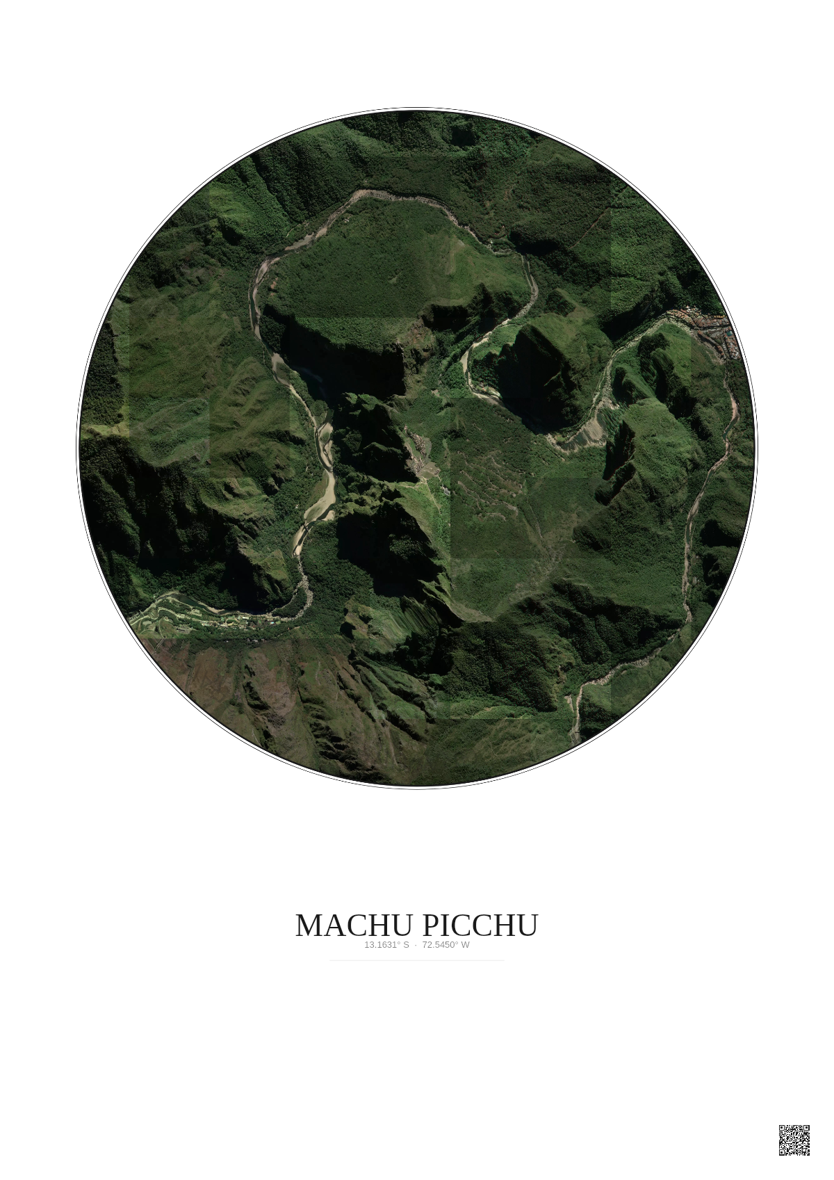 Affiche Machu Picchu – Poster vue satellite 2.5km Couleur | Gravura – Fond clair