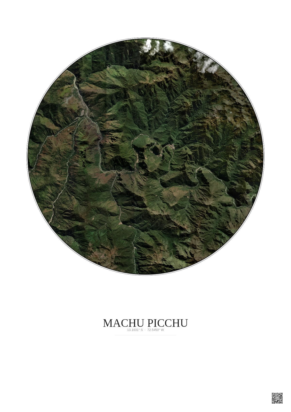 Affiche Machu Picchu – Poster vue satellite 10km Couleur | Gravura – Fond clair
