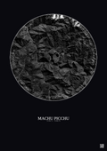 Affiche Machu Picchu – Poster vue satellite 10km N&B | Gravura – Fond foncé
