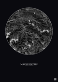 Affiche Machu Picchu – Poster vue satellite 30km N&B | Gravura – Fond foncé