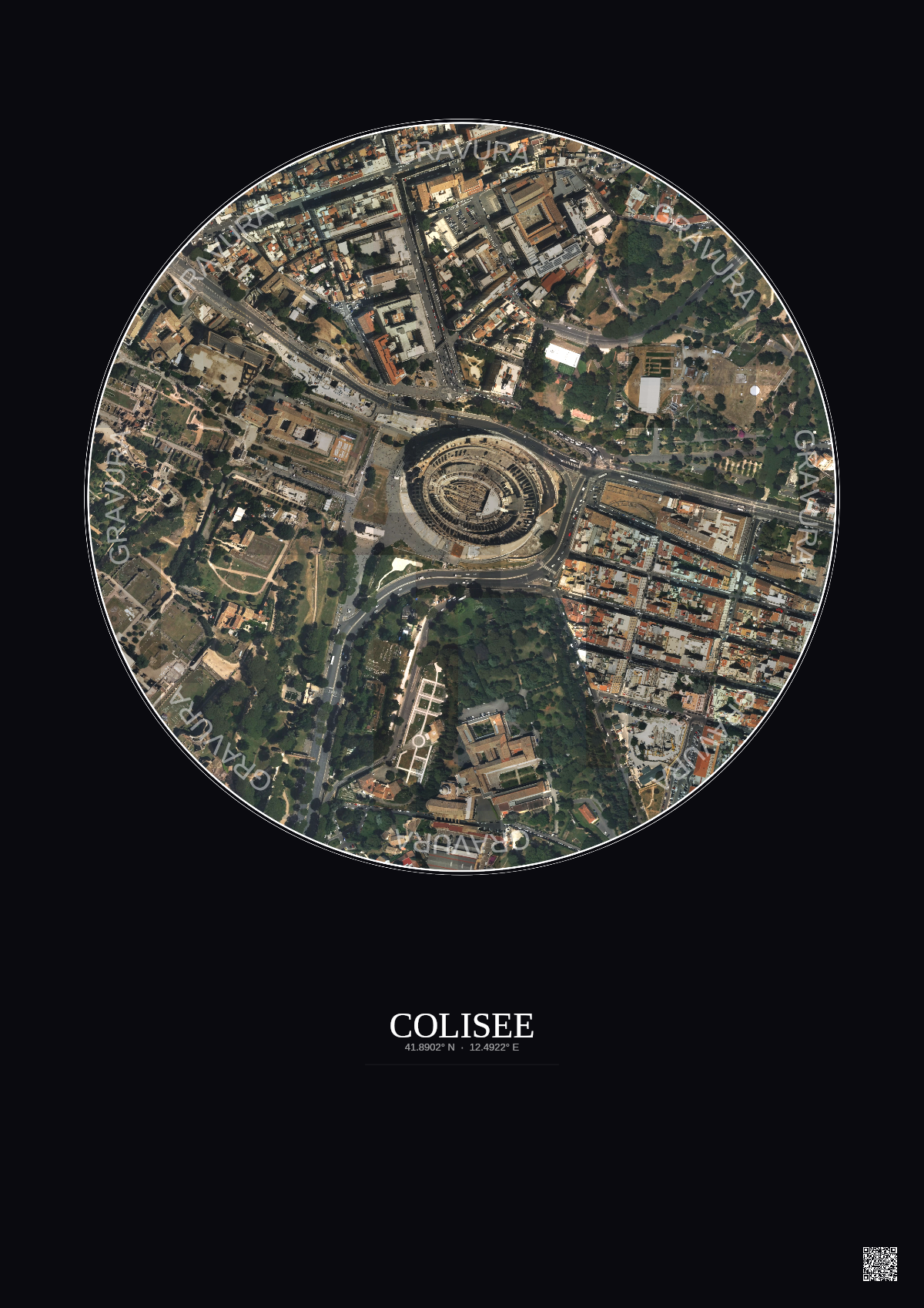 Affiche Colisee – Poster vue satellite 0.5km Couleur | Gravura – Fond foncé