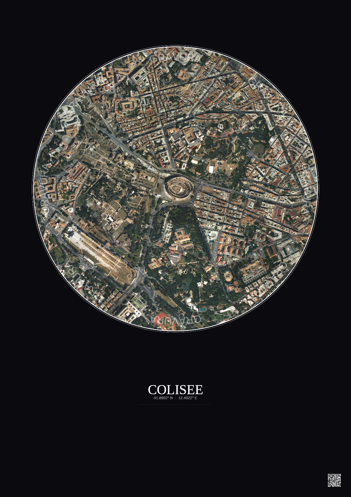 Affiche Colisee – Poster vue satellite 1km Couleur | Gravura – Fond foncé
