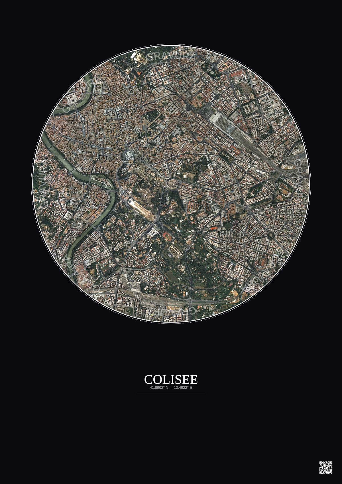 Affiche Colisee – Poster vue satellite 2.5km Couleur | Gravura – Fond foncé