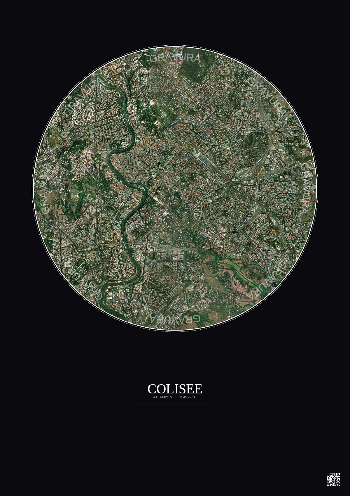 Affiche Colisee – Poster vue satellite 5km Couleur | Gravura – Fond foncé