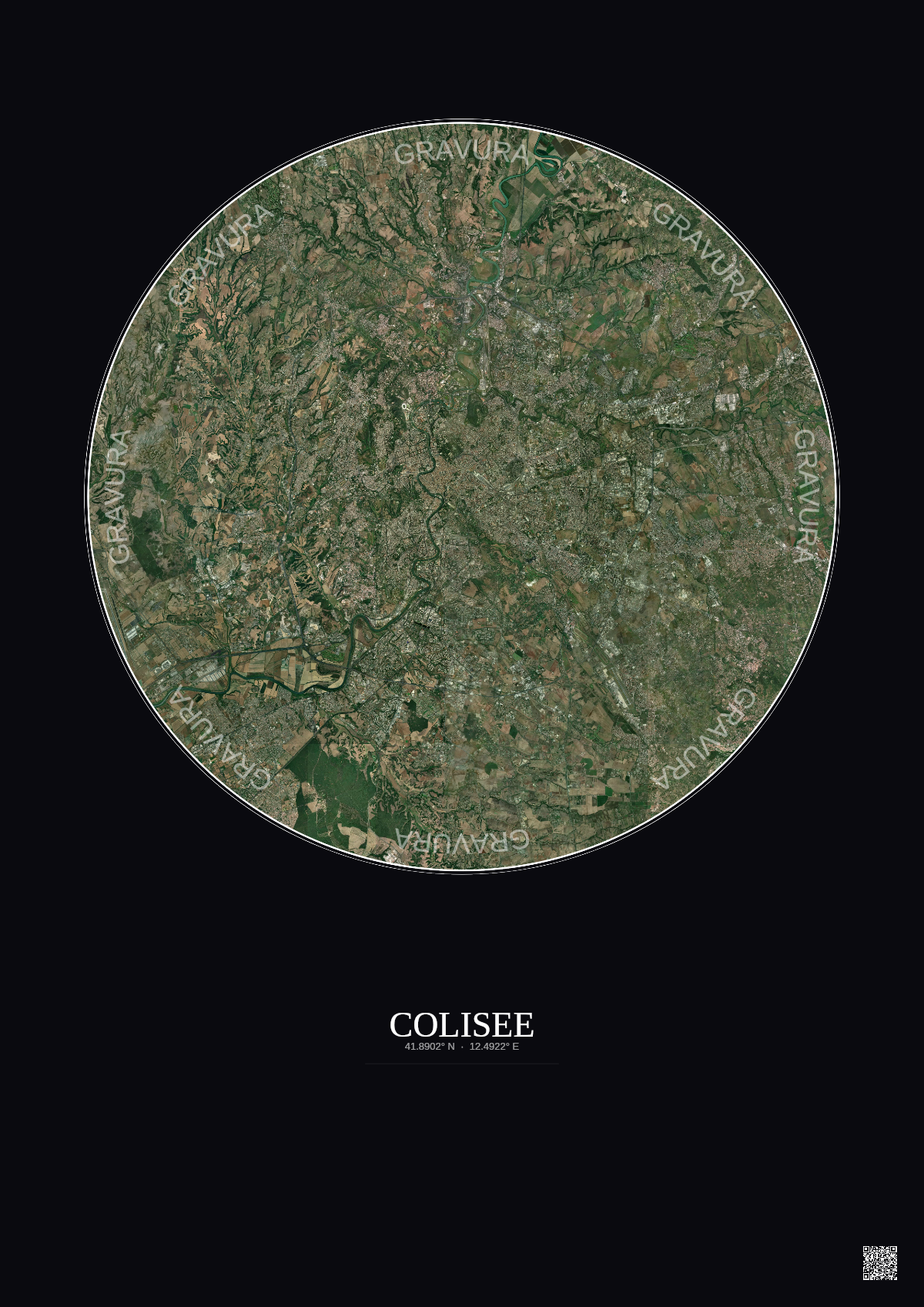 Affiche Colisee – Poster vue satellite 20km Couleur | Gravura – Fond foncé