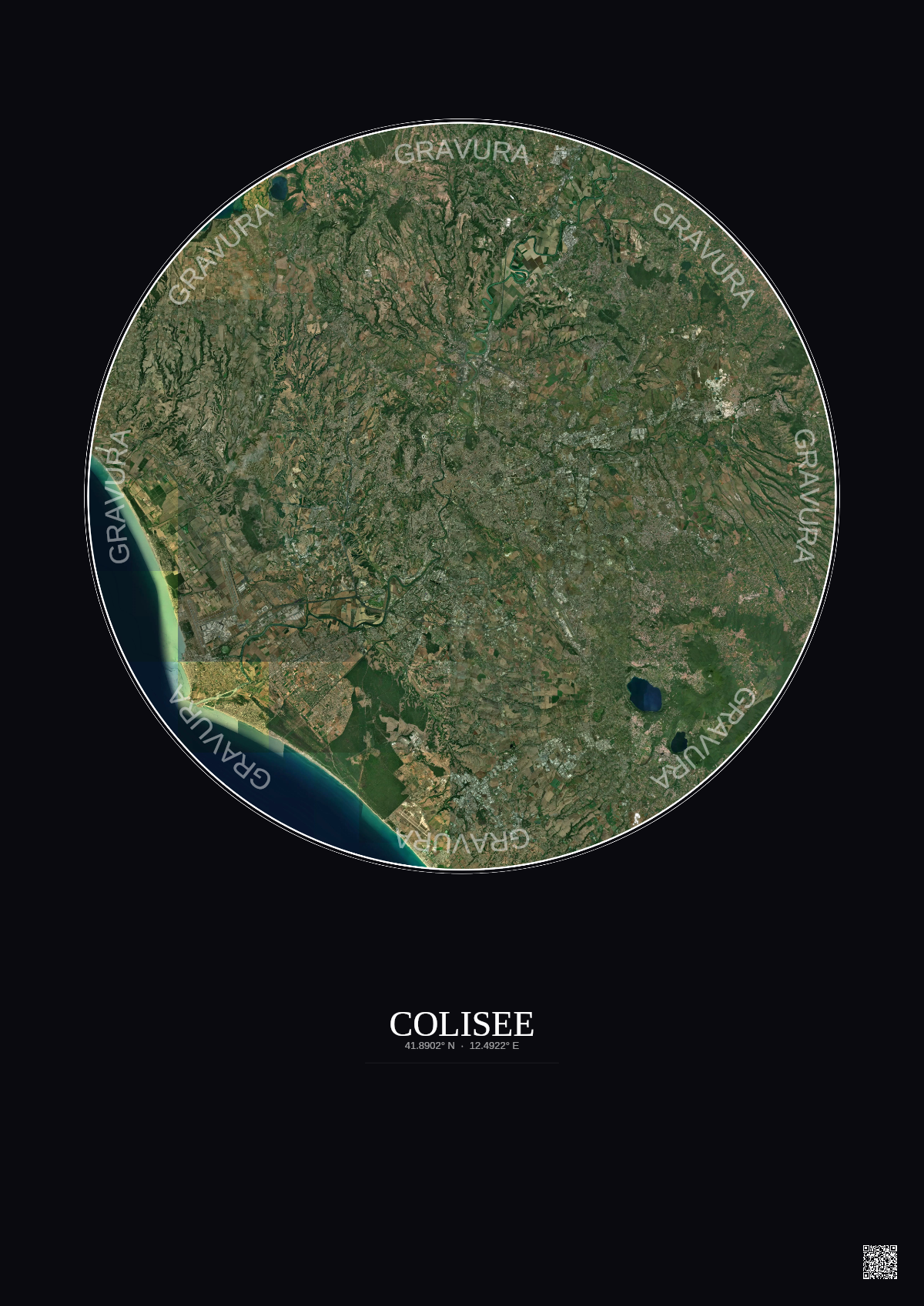 Affiche Colisee – Poster vue satellite 30km Couleur | Gravura – Fond foncé